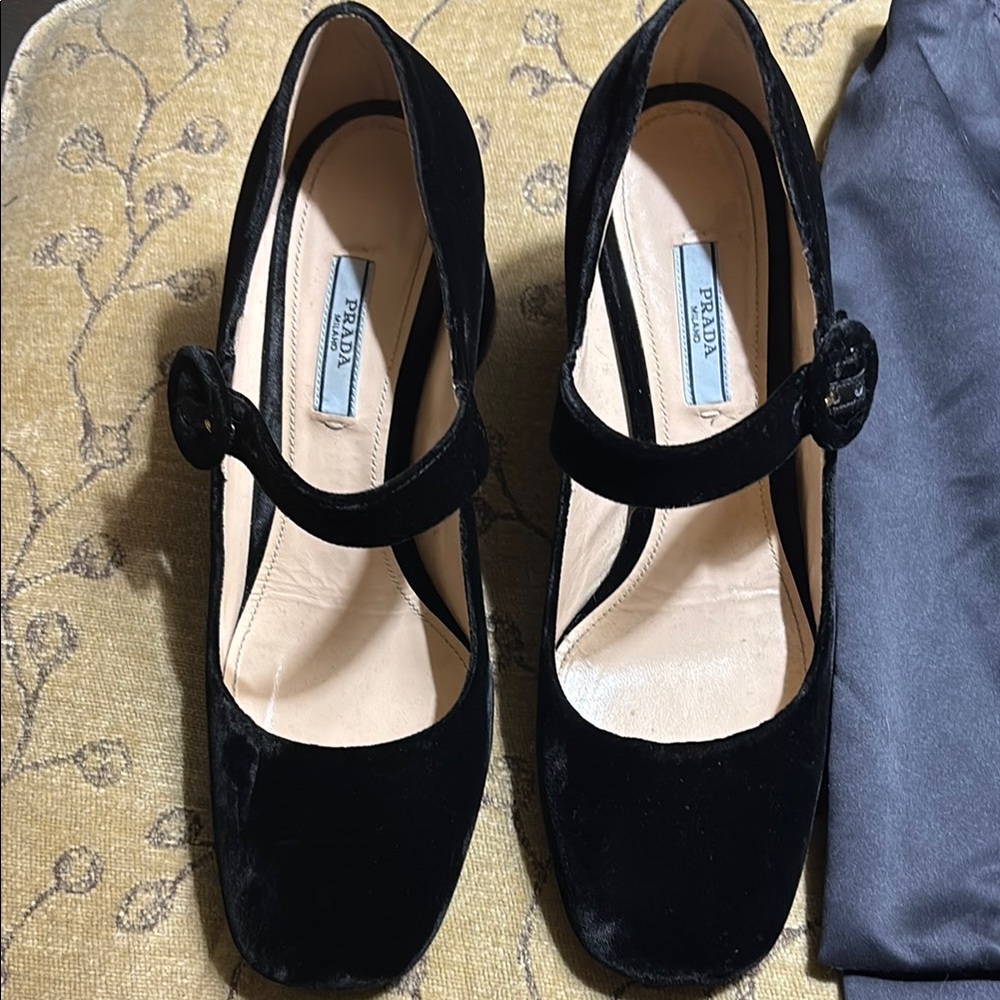 Prada Women's Black Velvet Mary Jane Shoes